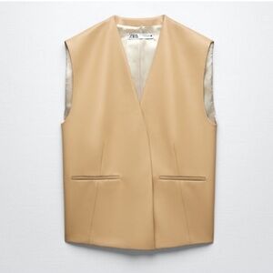 Zara woman Beige Faux Leather vest size lager new with tags
